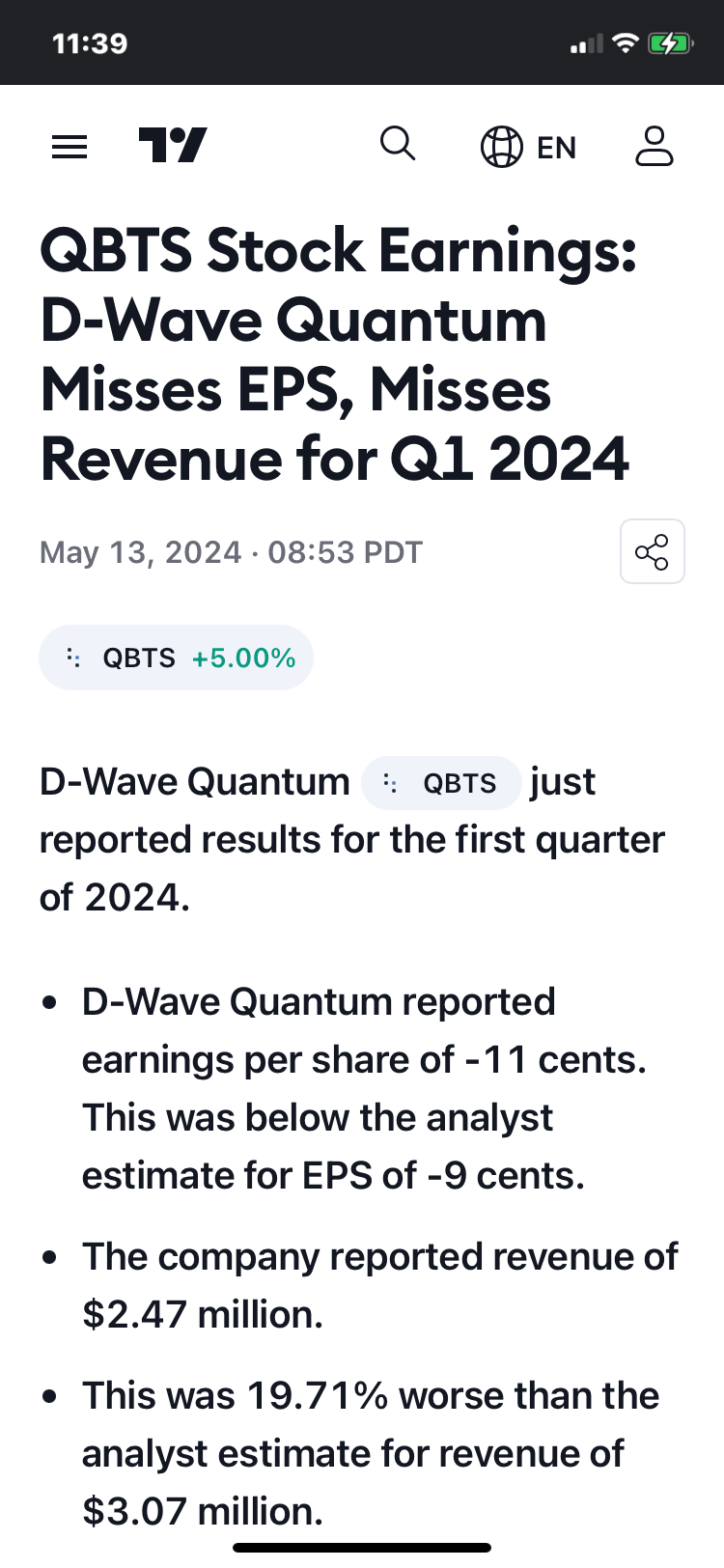 D-Wave Quantum GAAP EPS Of -$0.11 In-line, Revenue Of $2.47M Misses By ...